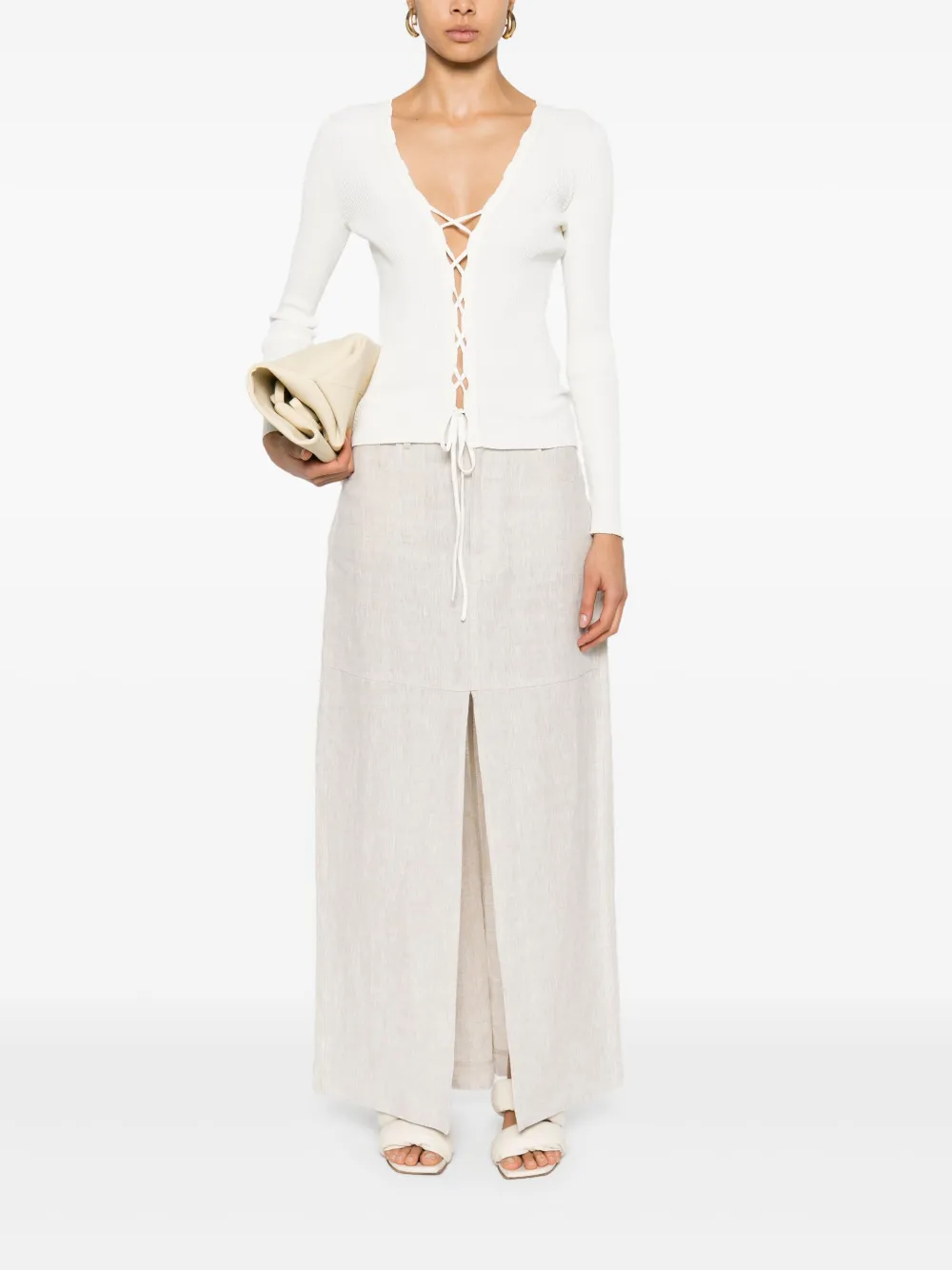 Roberto Collina Ribgebreid vest - Beige