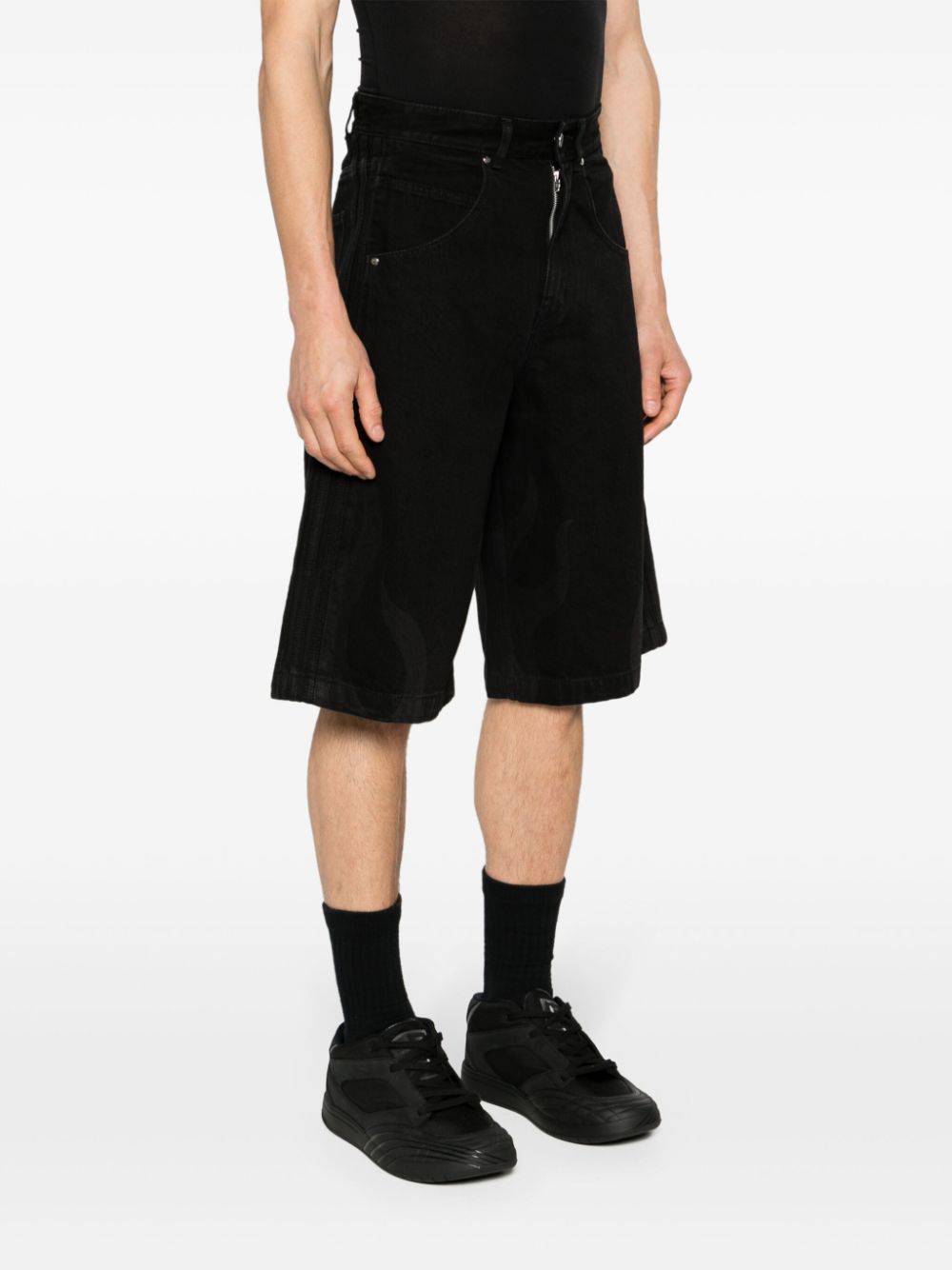 Shop Adidas Originals Flames Mid-rise Denim Shorts In Black