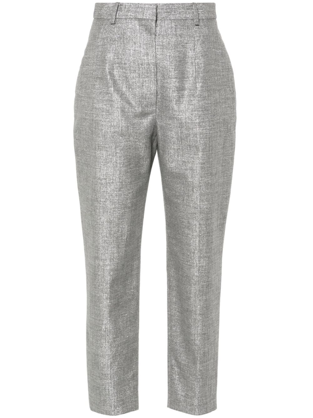 Shop Alexander Mcqueen Metallic-finish Trousers In Silver