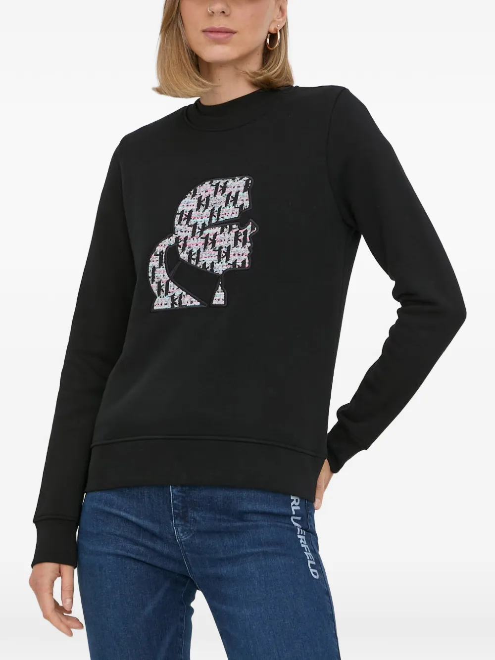 Karl Lagerfeld bouclé-effect logo-patch sweatshirt - Schwarz