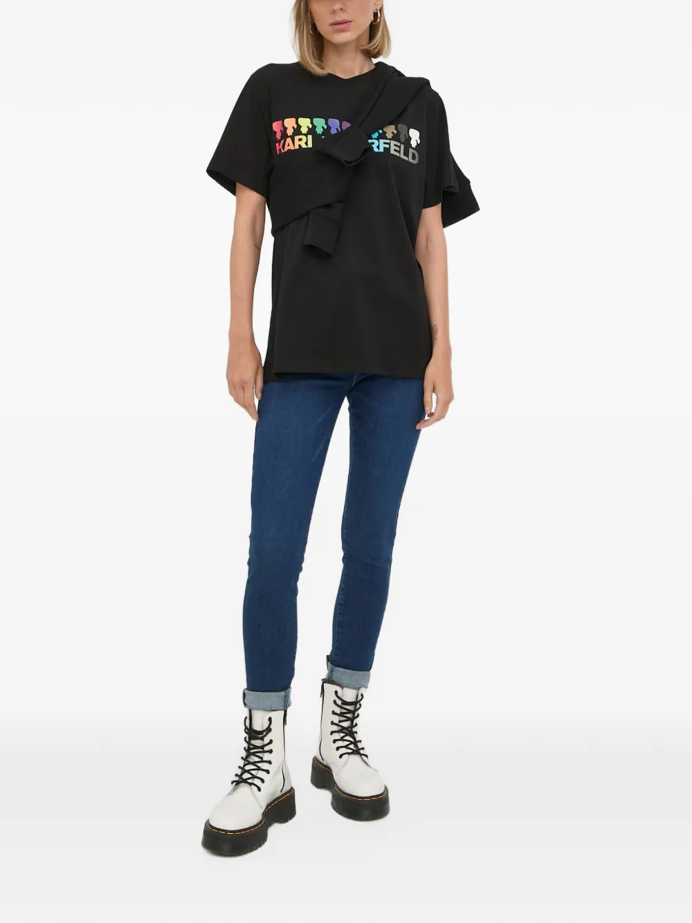 Karl Lagerfeld bouclé-effect logo-patch sweatshirt Zwart