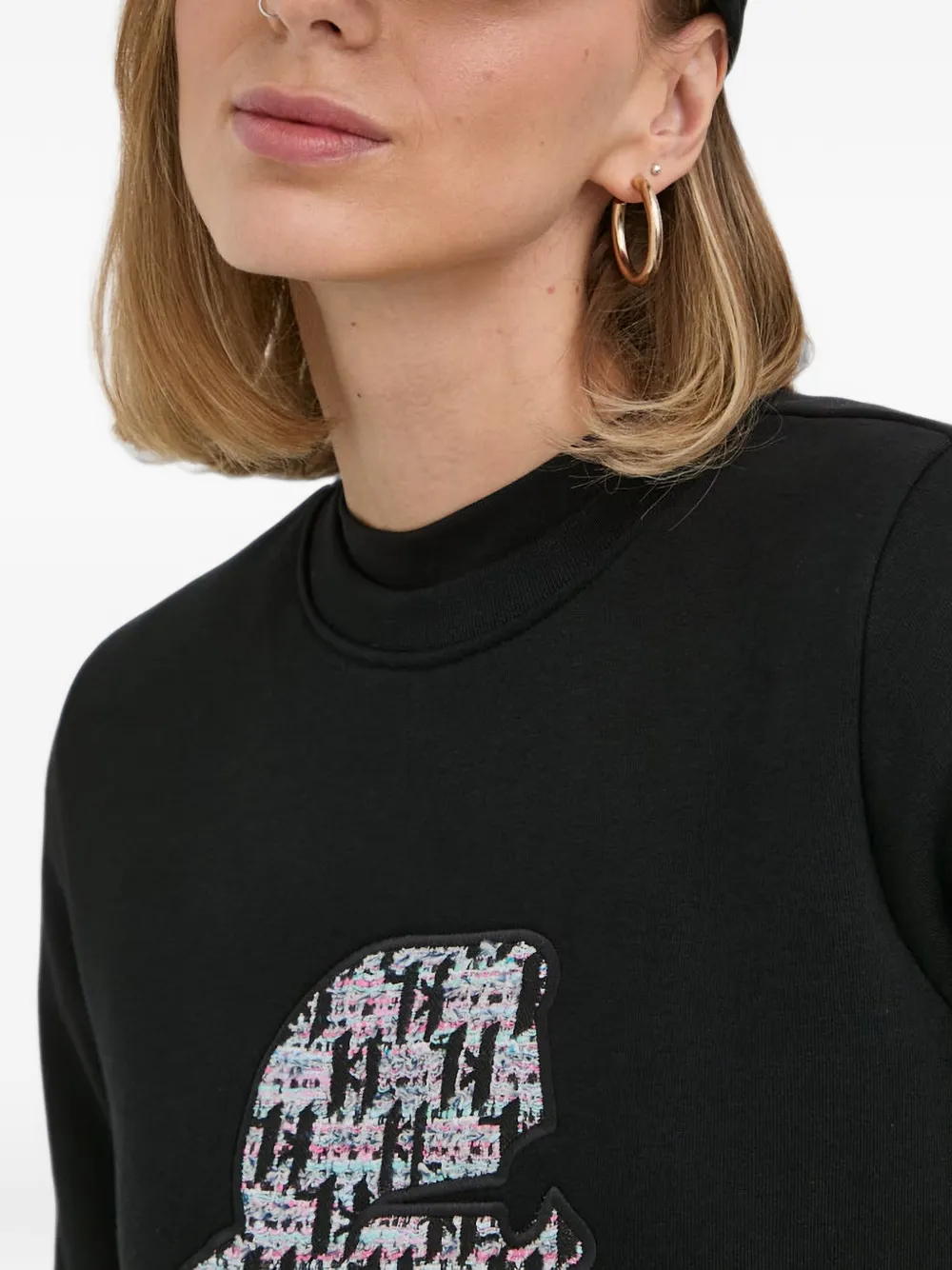 Karl Lagerfeld bouclé-effect logo-patch sweatshirt Zwart