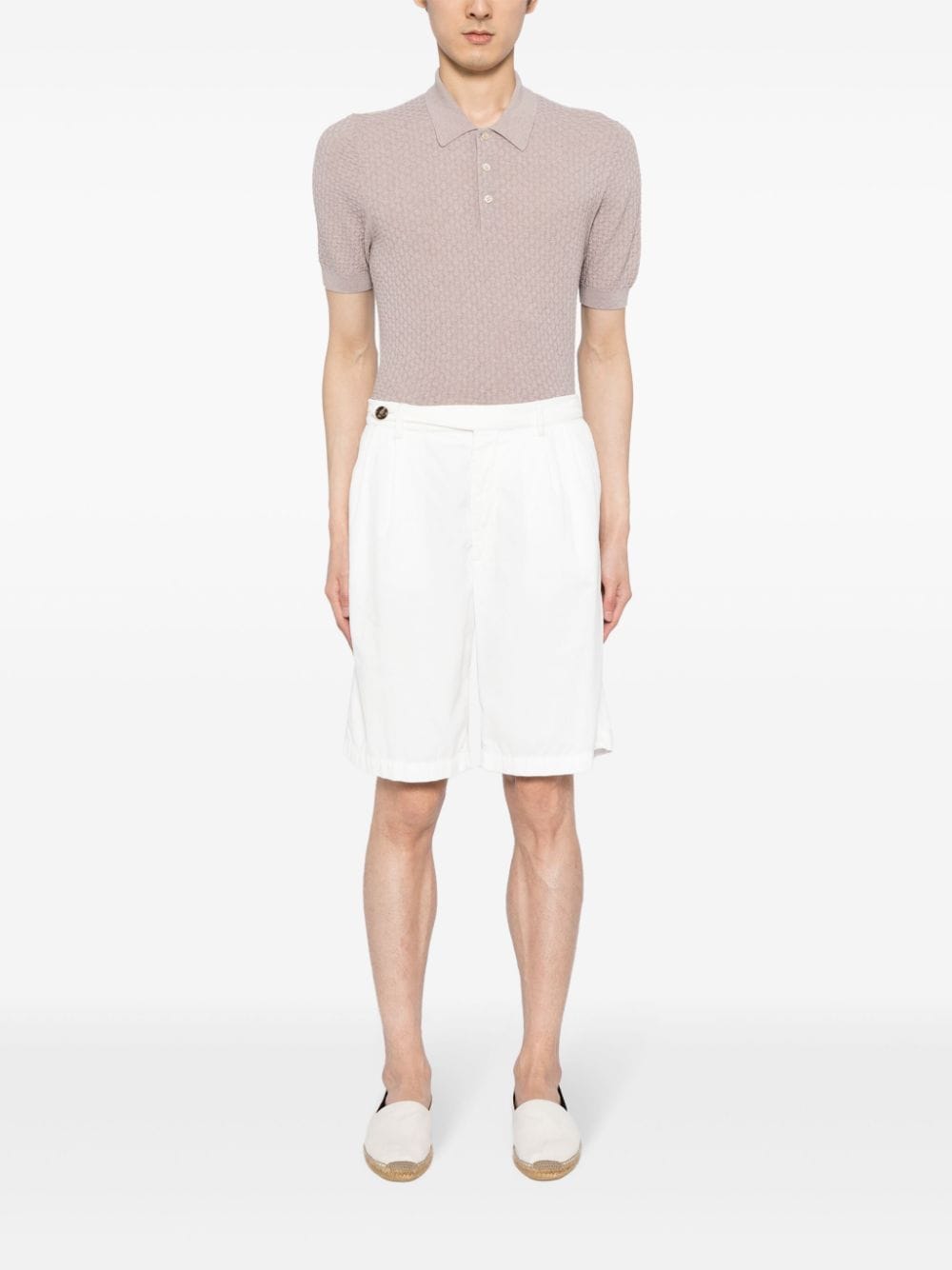 Shop Tagliatore Textured-finish Cotton Polo Shirt In Neutrals