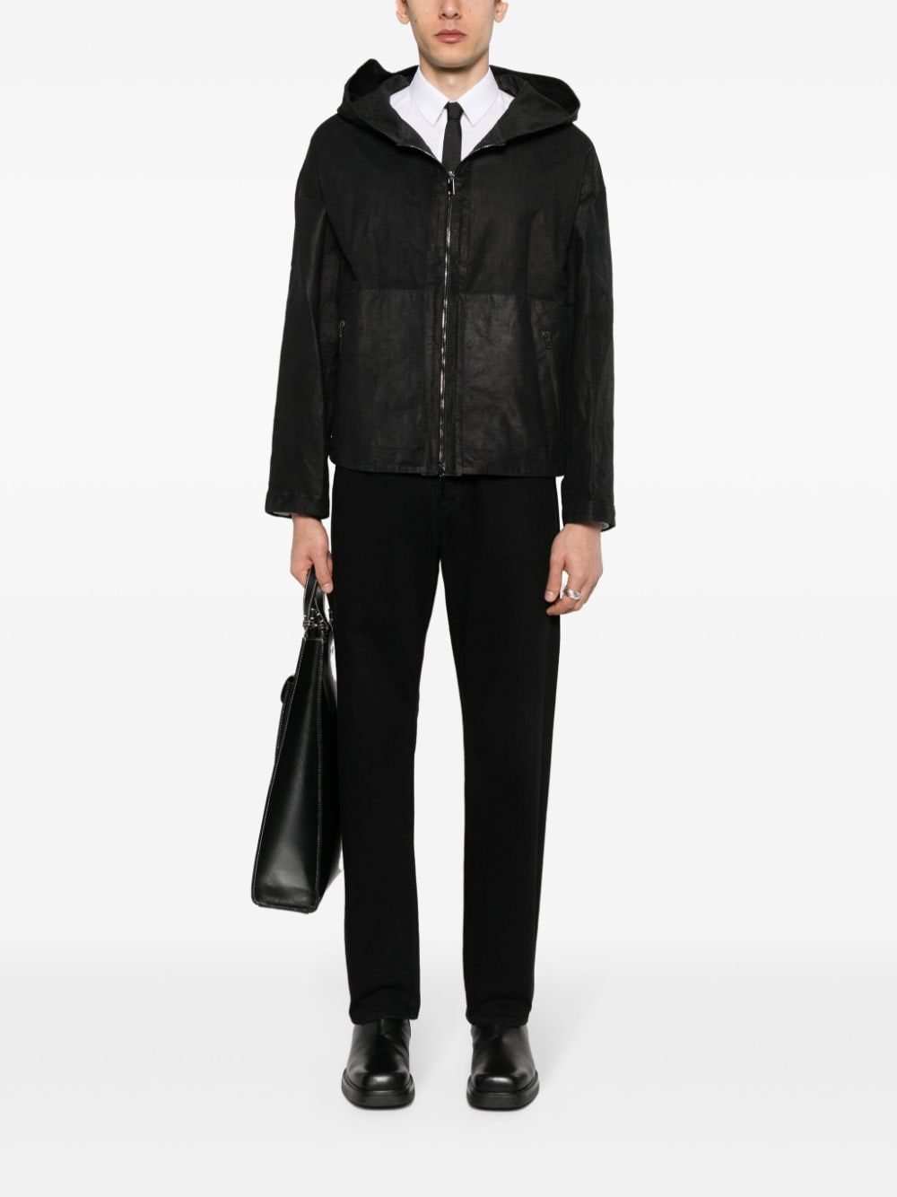 Salvatore Santoro hooded leather jacket - Zwart