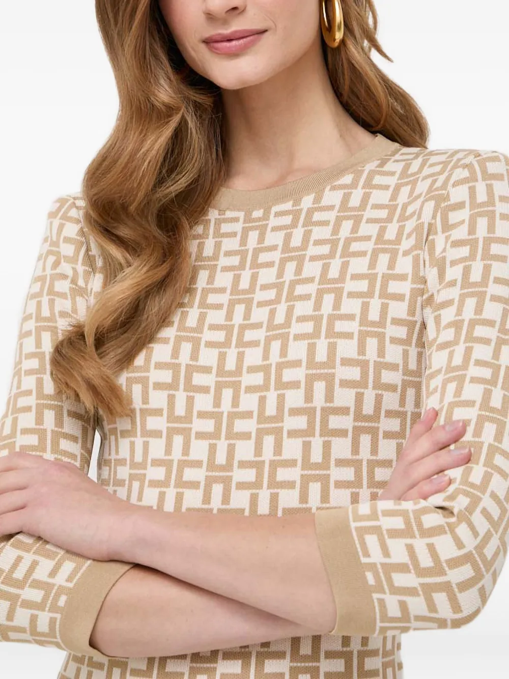 Elisabetta Franchi Open Back Patterned Dress In Brown