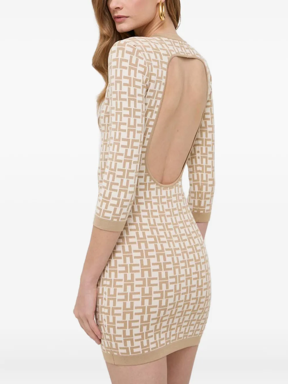 Elisabetta Franchi Open Back Patterned Dress In Brown