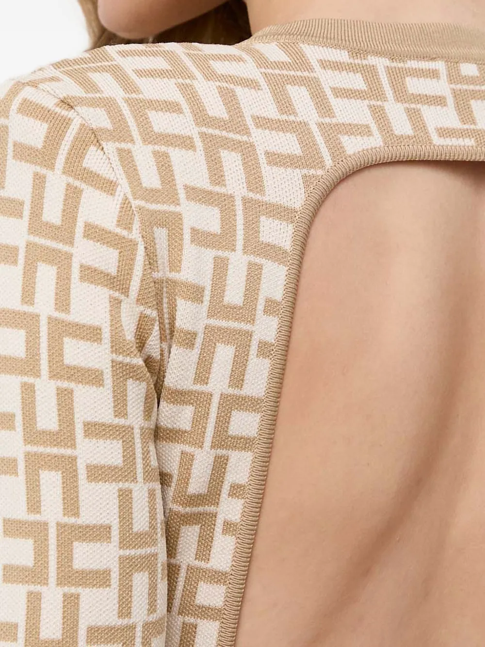 Elisabetta Franchi Open Back Patterned Dress In Brown