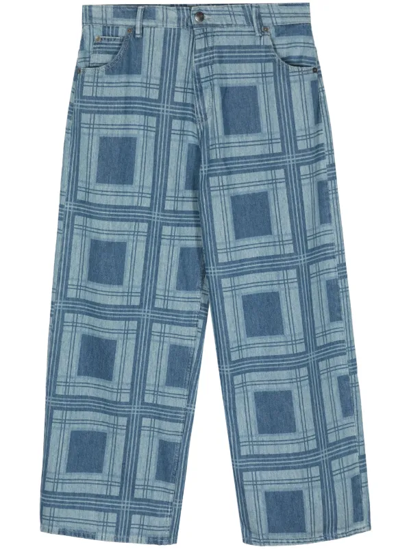 Charles Jeffrey Loverboy Jean Droit a Carreaux Bleu FARFETCH TN