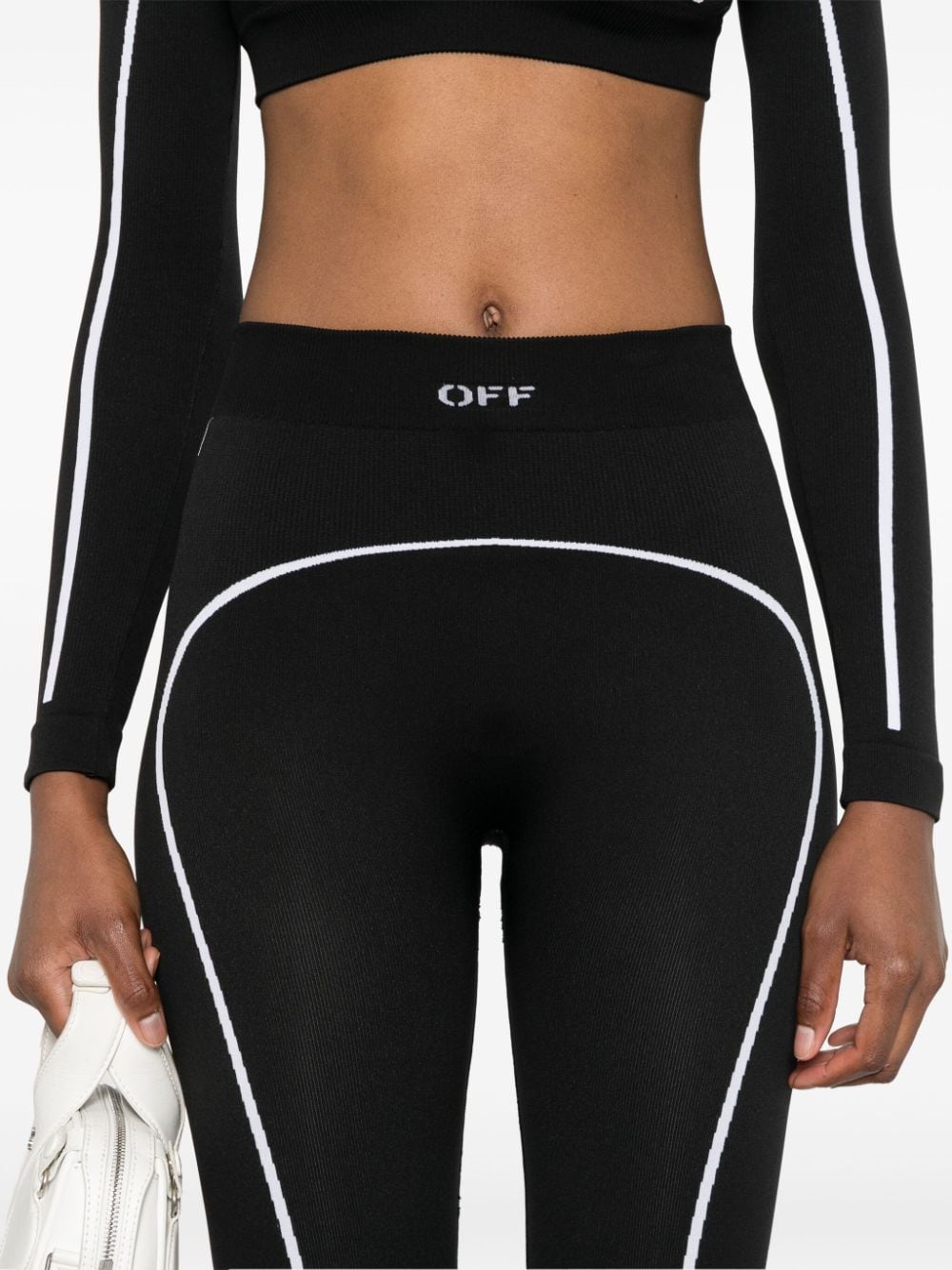 Shop Off-white Logo-embroidered Seamless Performance Leggings In 黑色