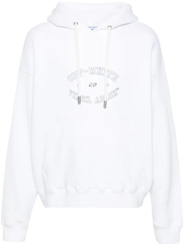 Off White logo print Cotton Hoodie White FARFETCH PT