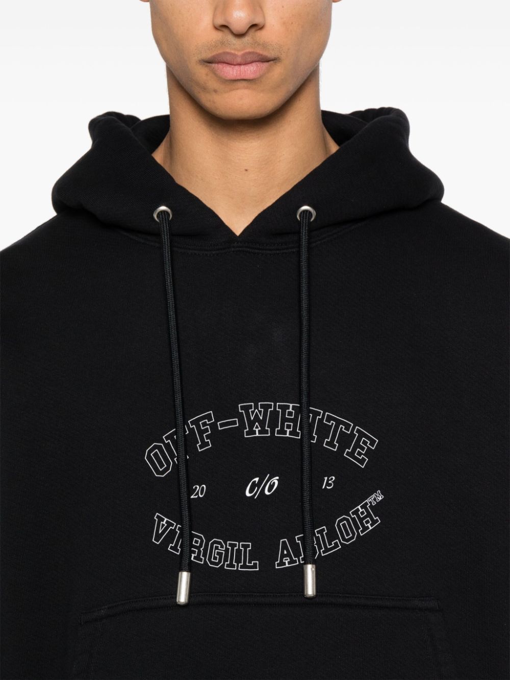 Shop Off-white Logo-print Cotton Hoodie In Black