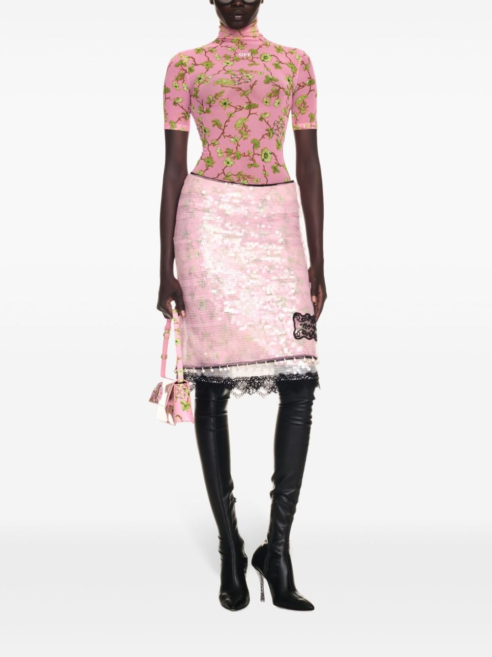 Shop Off-white Ramage Sequined Midi Skirt In Pink