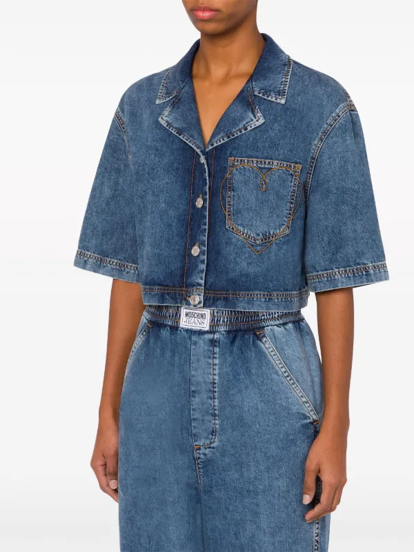 【関税&送料込】Moschino Jeans Cropped Jeans MOSCHINO JEANS Cropped Denim Shirt | Blue | FARFETCH