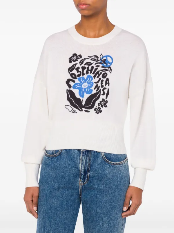 MOSCHINO JEANS floral intarsia Wool Jumper White FARFETCH AE