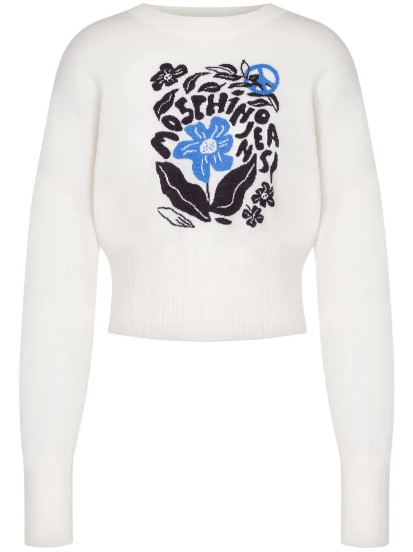 MOSCHINO JEANS floral intarsia Wool Jumper White FARFETCH AE