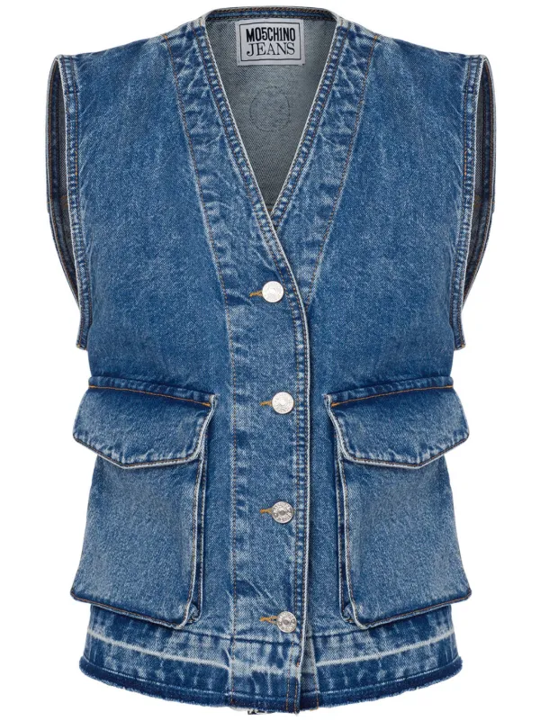 【関税込み】Moschino Jeans ブルー フェード デニムベスト MOSCHINO JEANS デニムベスト | ブルー | FARFETCH JP