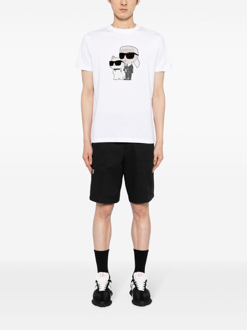 Shop Karl Lagerfeld Ikonik Karl & Choupette Cotton T-shirt In White