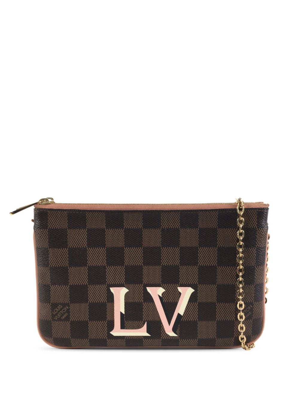 Pre-owned Louis Vuitton 2019   Damier Ebene Pochette Double Zip Crossbody Bag In Brown
