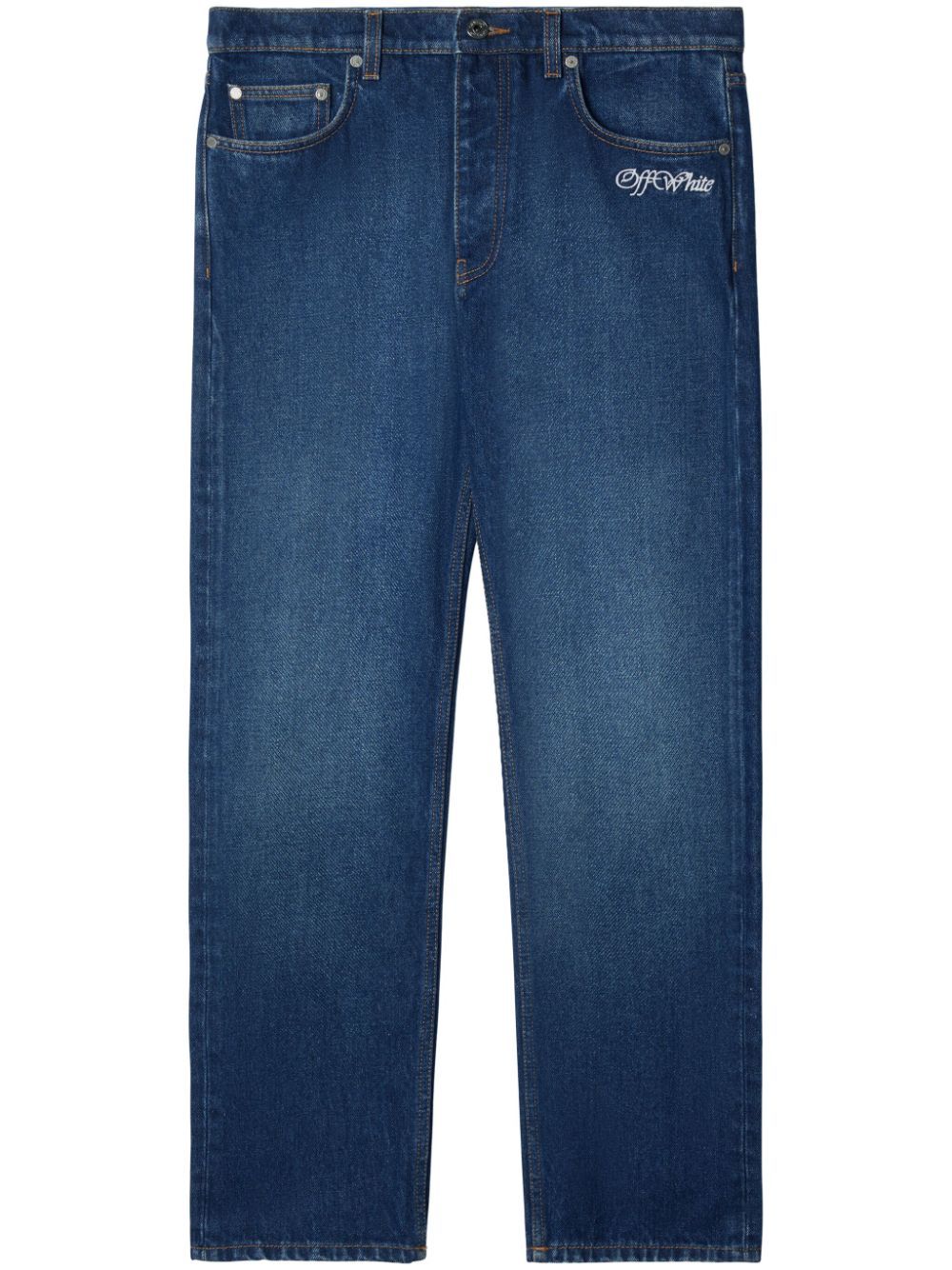 Shop Off-white Script Tapered Jeans In Blue