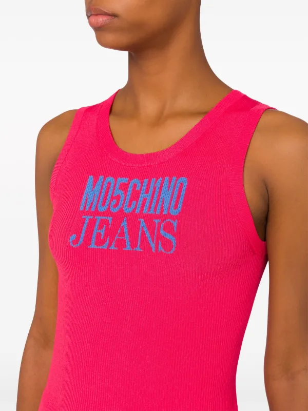 MOSCHINO JEANS logo-print Ribbed Tank Top | Pink | FARFETCH