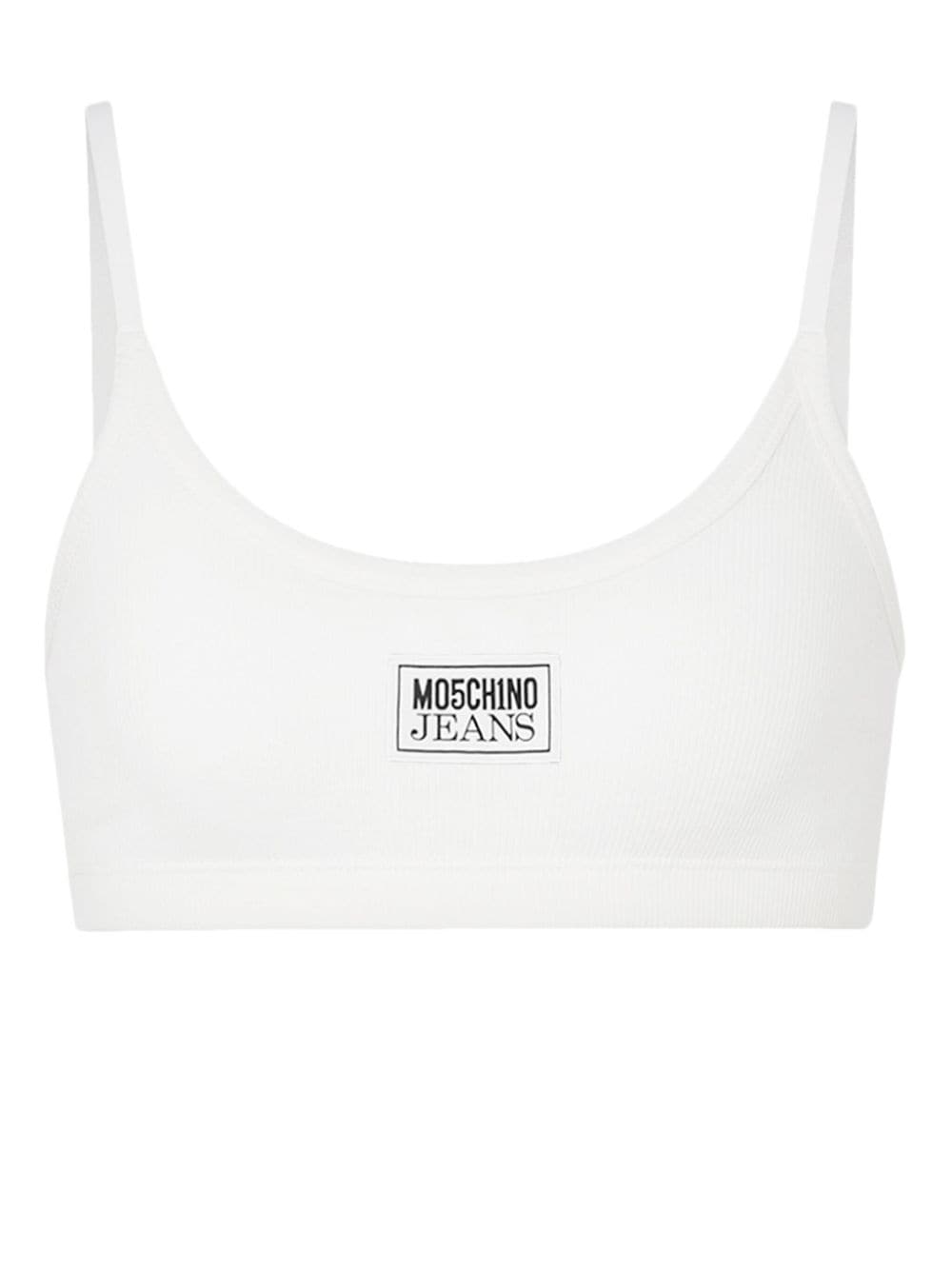 Moschino Jeans Logo-appliqué Ribbed Bra Top In White