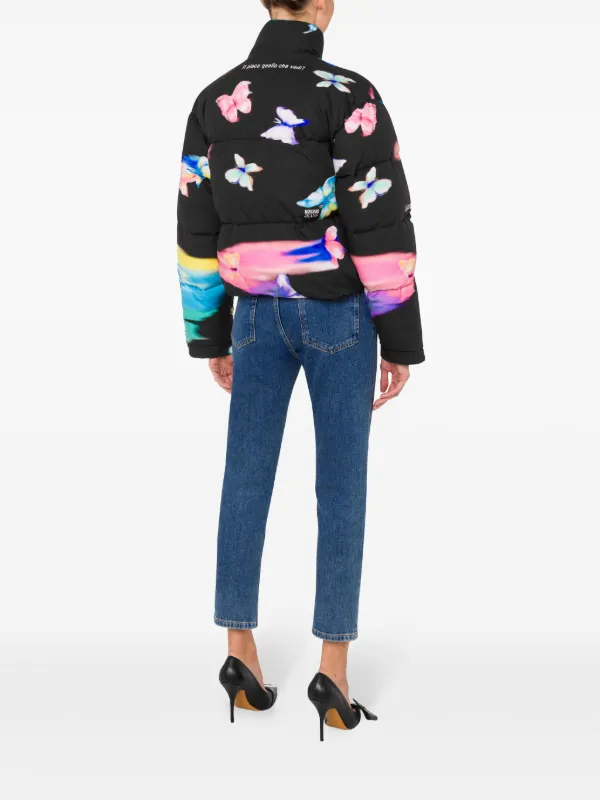 MOSCHINO JEANS graphic-print Puffer Jacket | Black | FARFETCH