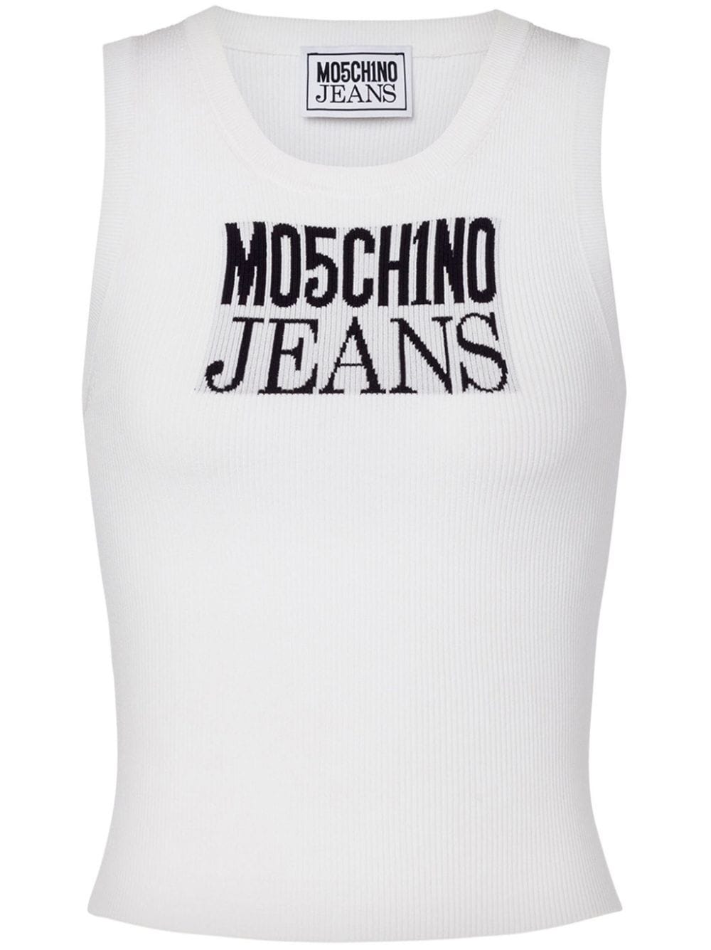 MOSCHINO JEANS Top a coste con stampa - Bianco
