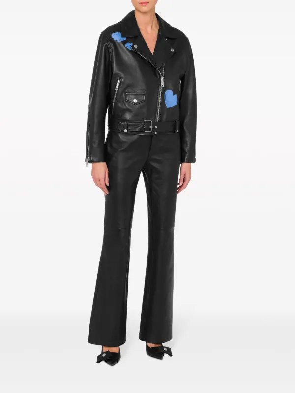 MOSCHINO JEANS graphic-print Biker Jacket | Black | FARFETCH JO