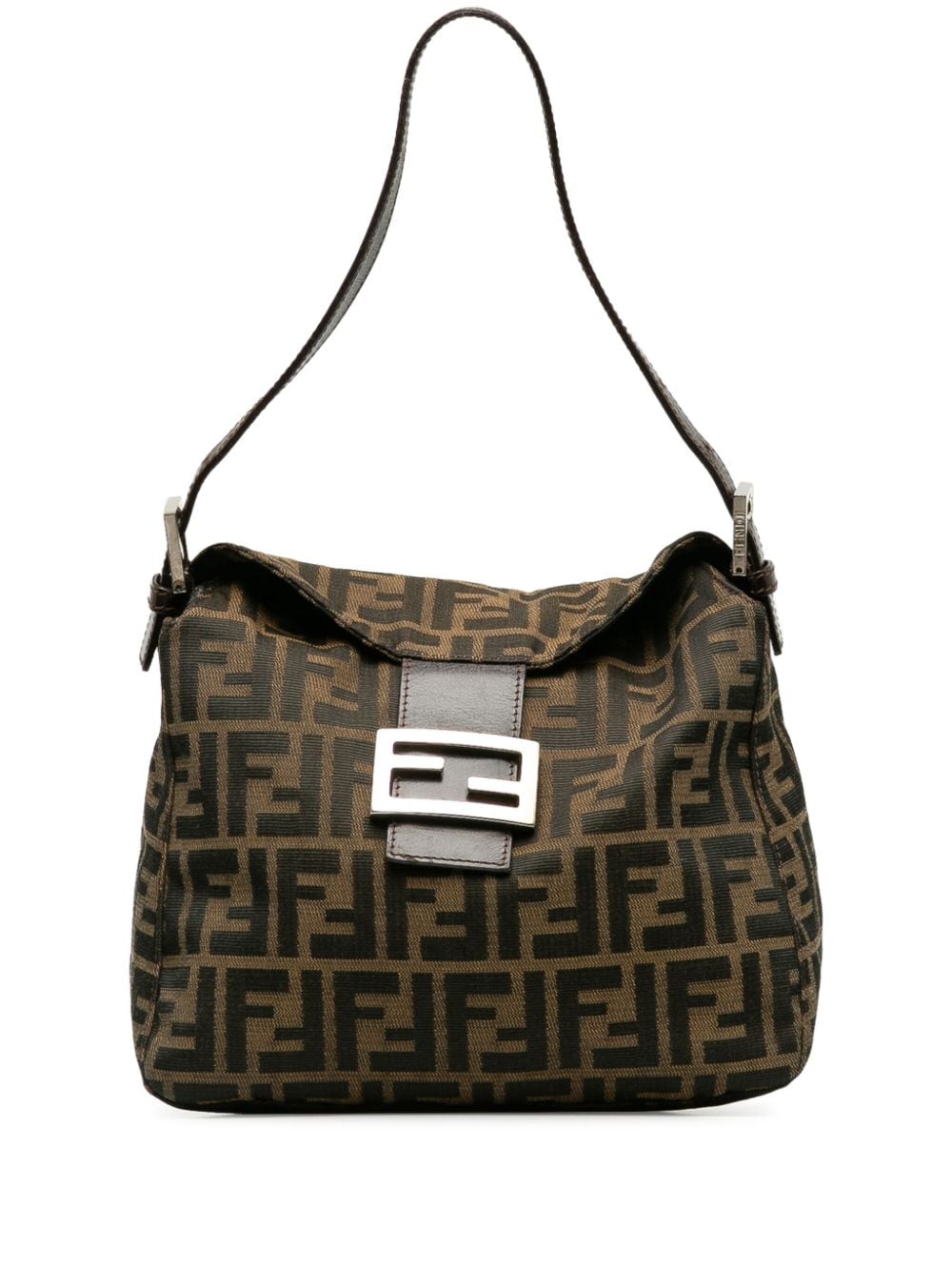 Pre-owned Fendi 2000-2010  Zucca Double Flap Shoulder Bag In Brown