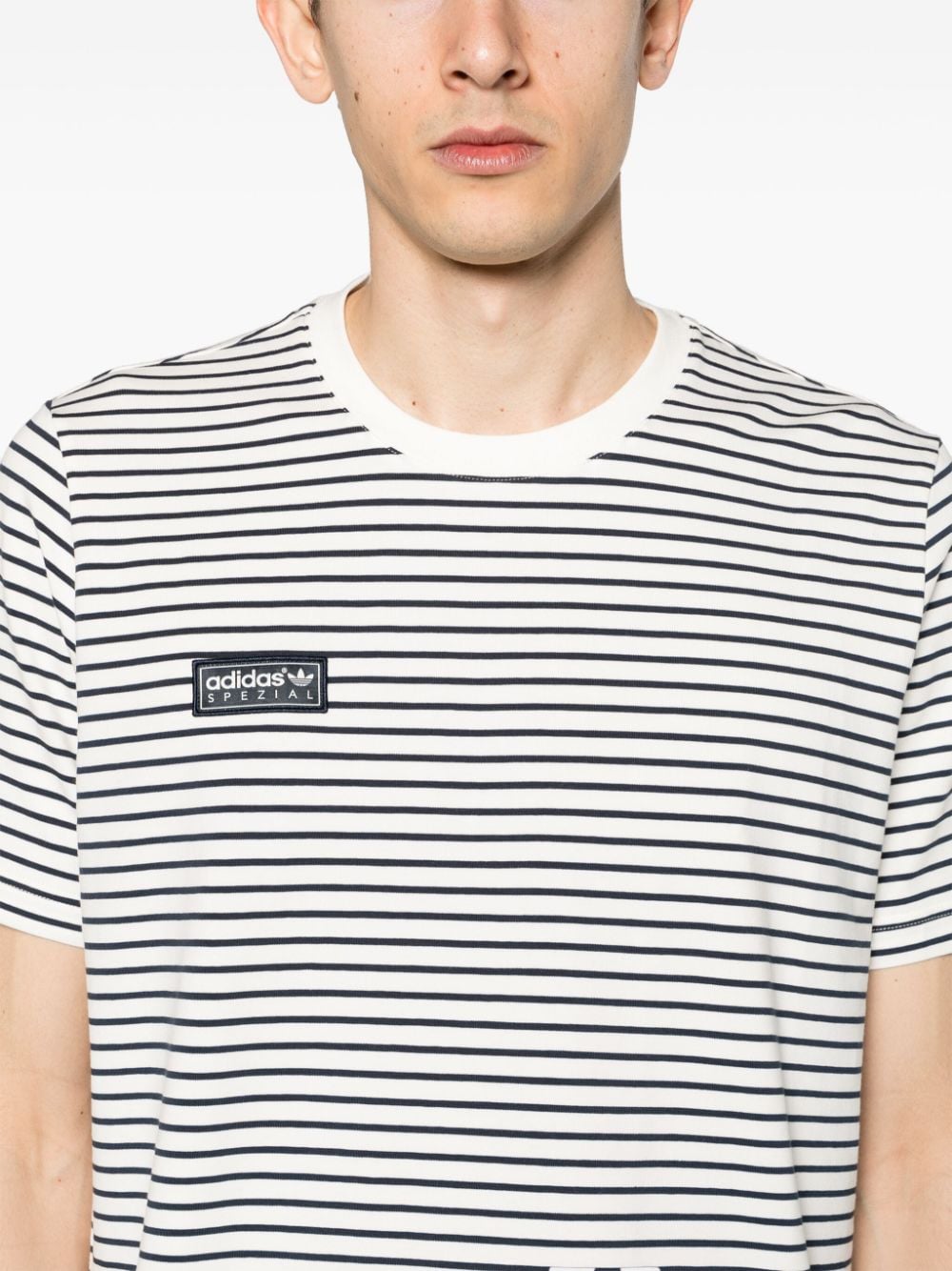 Shop Adidas Originals Logo-patch Striped T-shirt In White