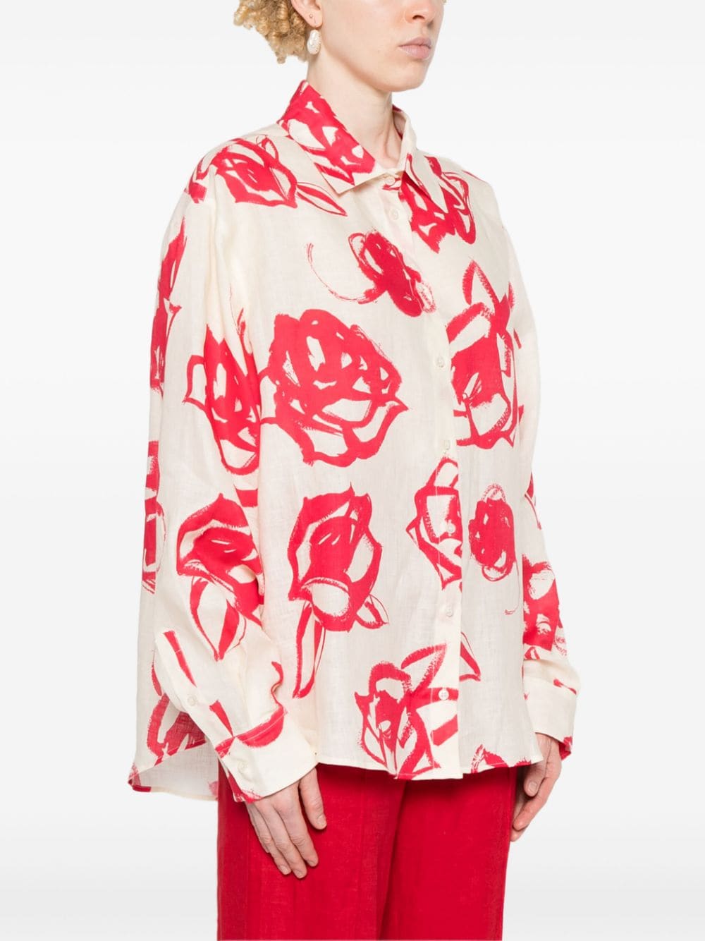 Shop Msgm Floral-print Linen Shirt In Neutrals