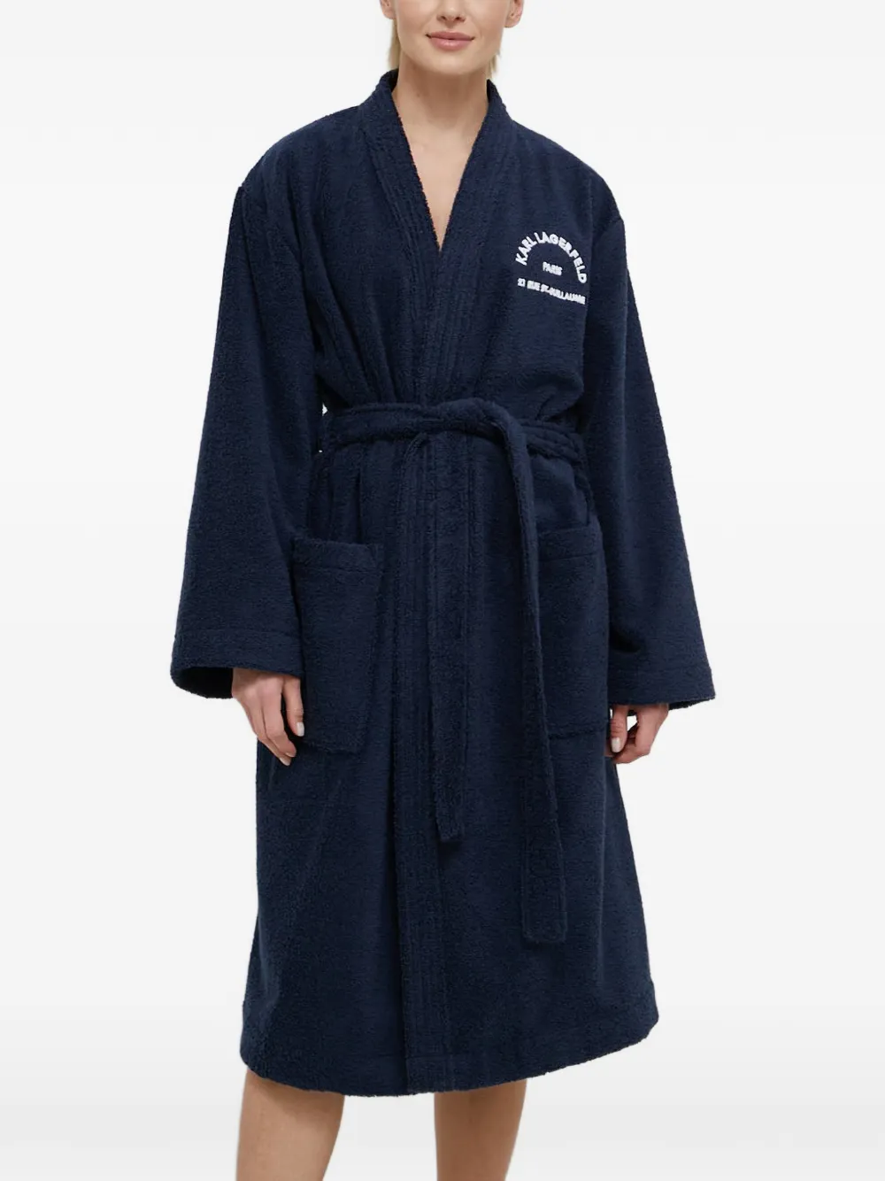 Karl Lagerfeld logo-embroidered belted bath robe - Bleu