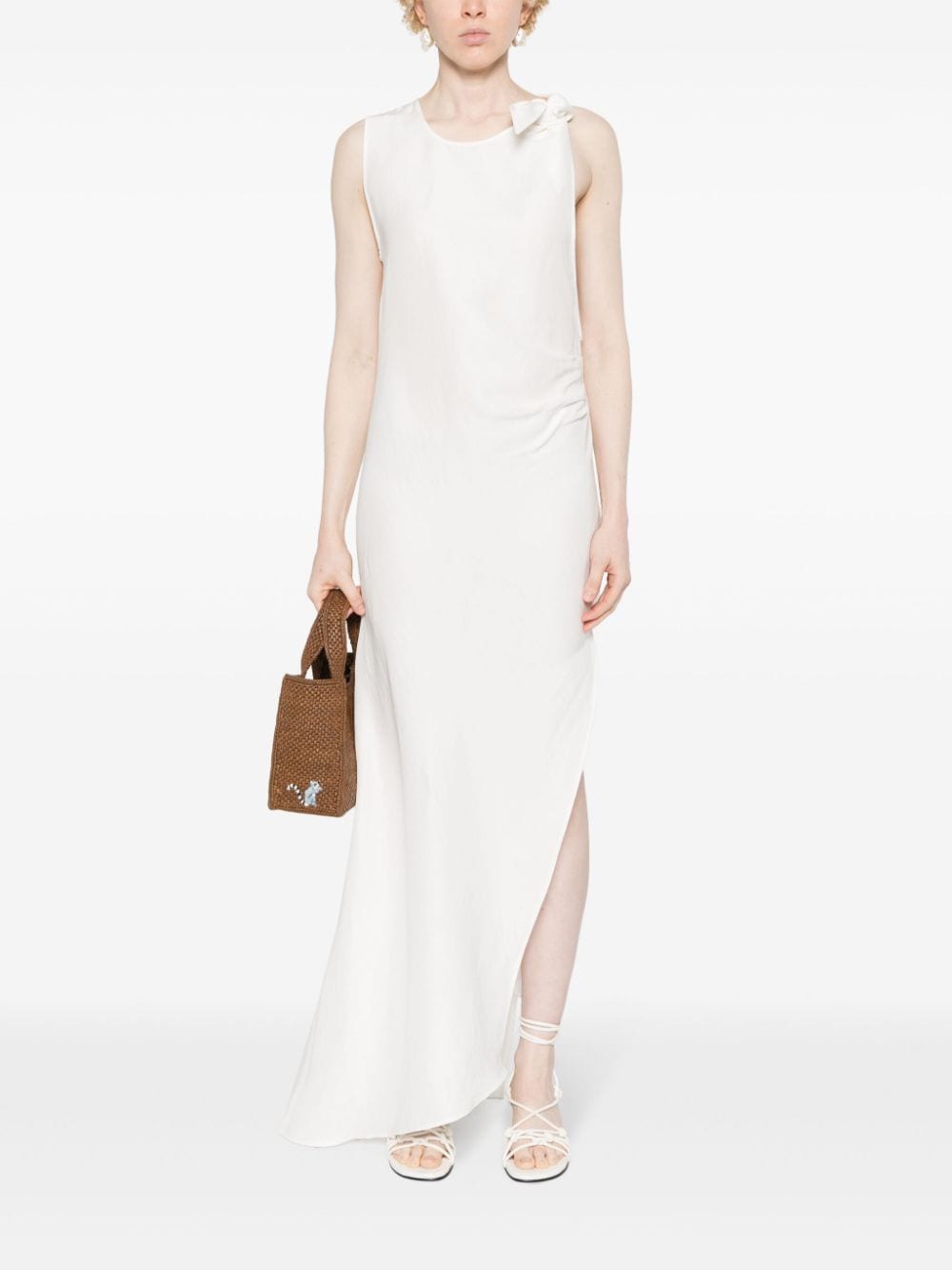 Shop Msgm Knot-detail Maxi Dress In White