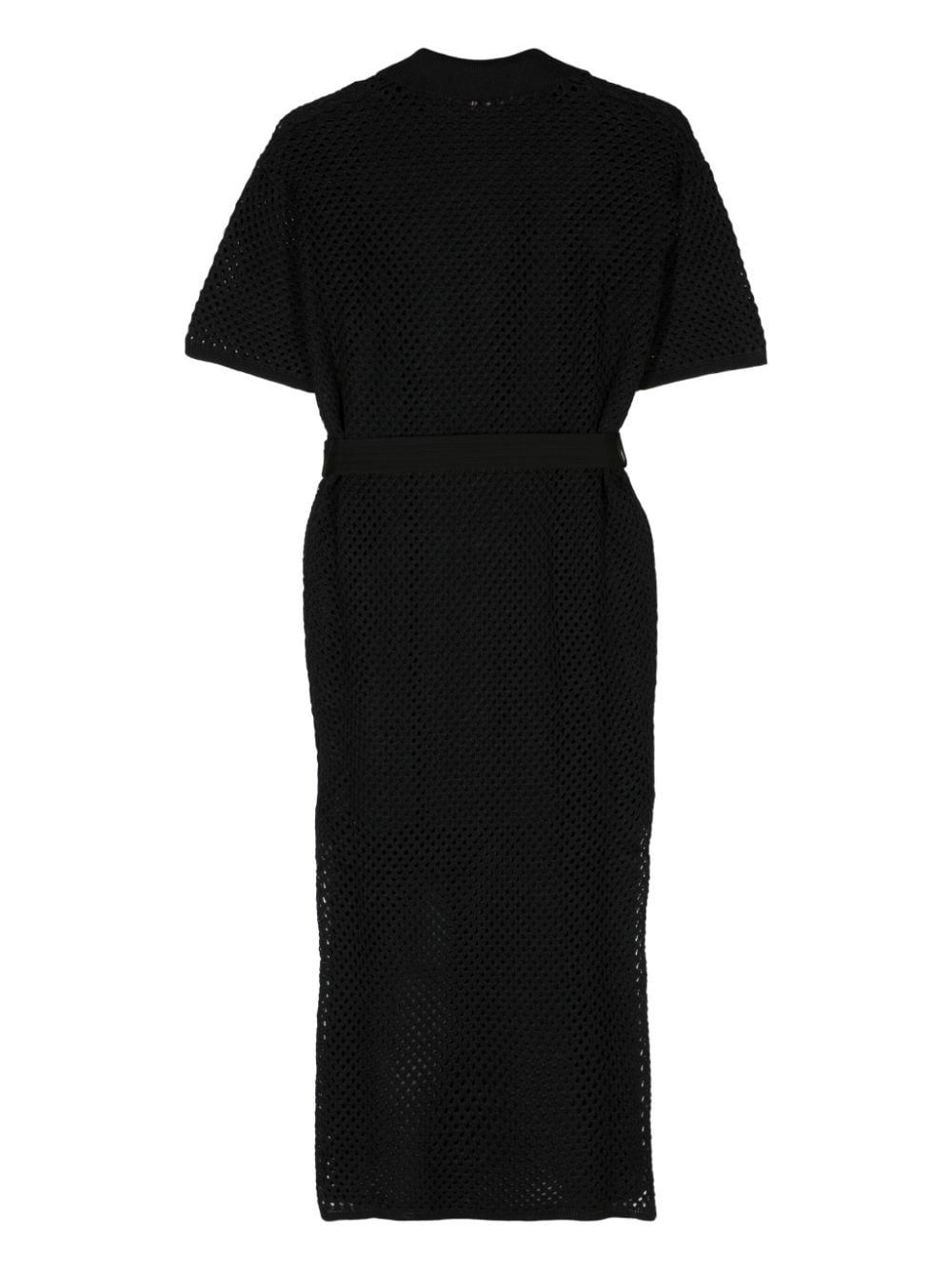 Shop Brunello Cucinelli Belted Crochet Midi Dress In Black
