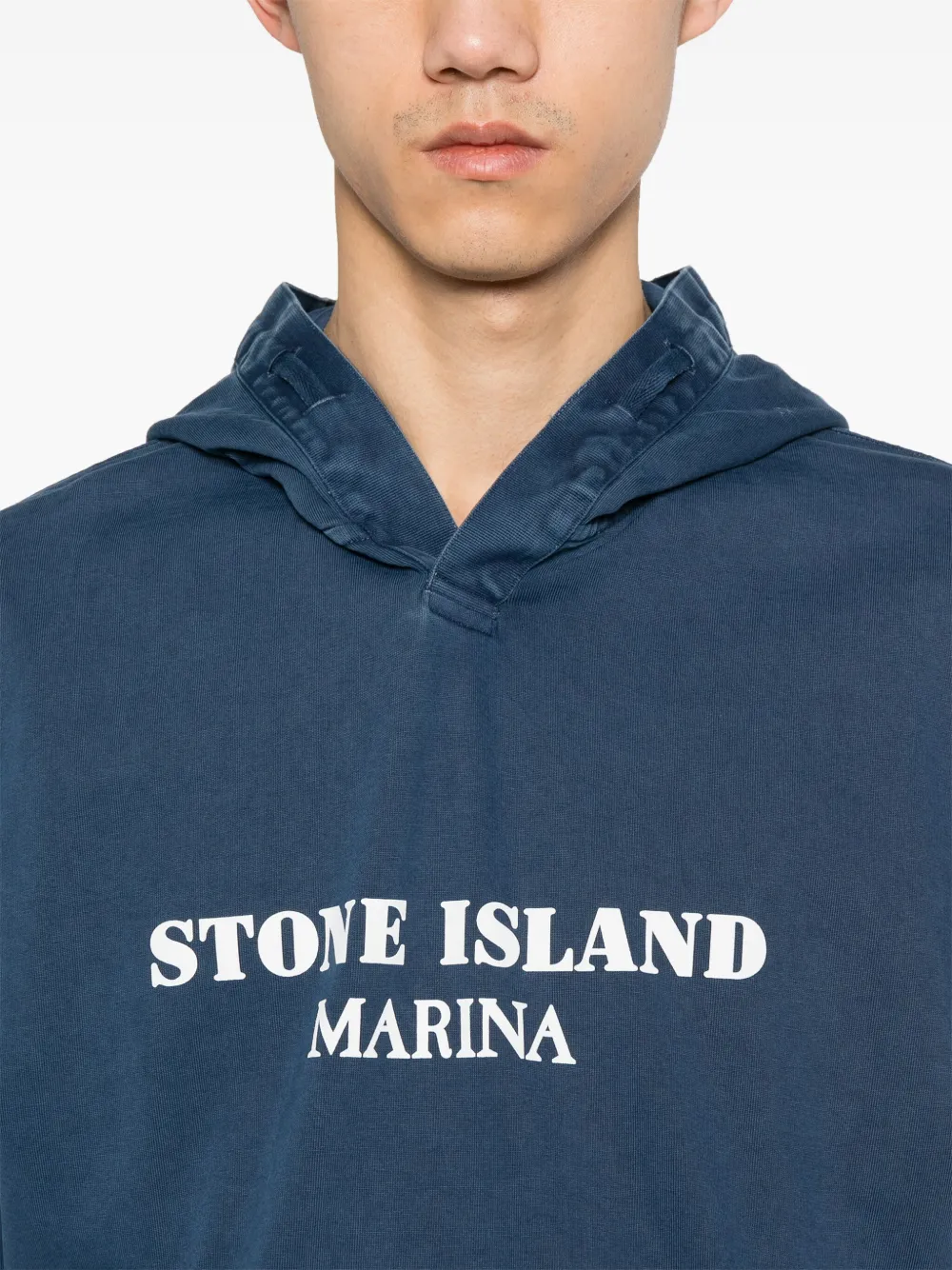 Shop Stone Island Logo-print Cotton Hoodie In Blue