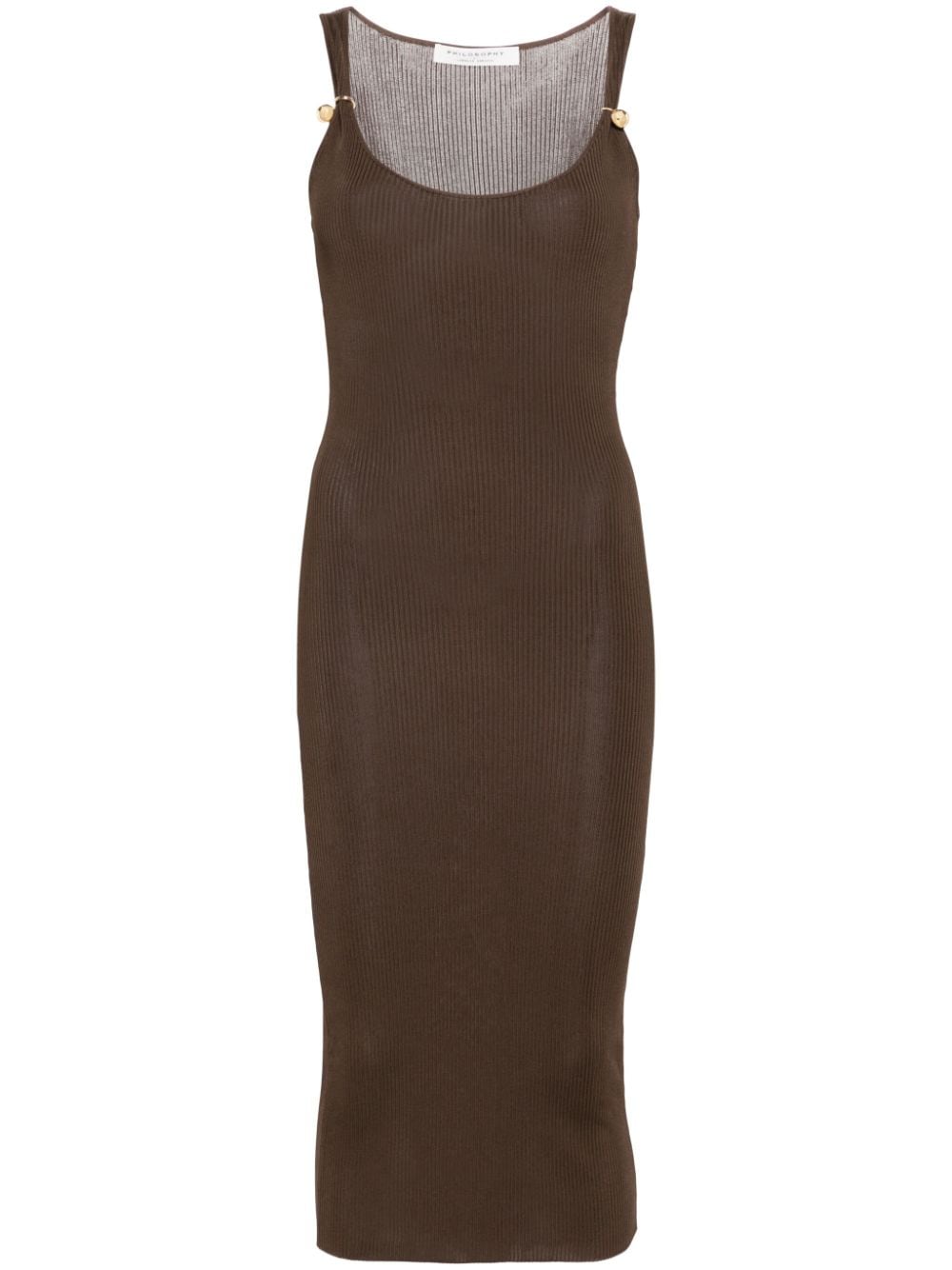 Philosophy Di Lorenzo Serafini Ball-pendant Ribbed Maxi Dress In Brown