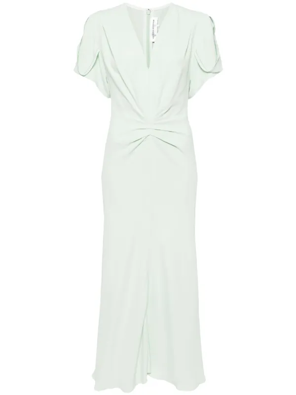 victoria beckham ruched midi dress Asymmetric ruched midi dress in black - Victoria Beckham