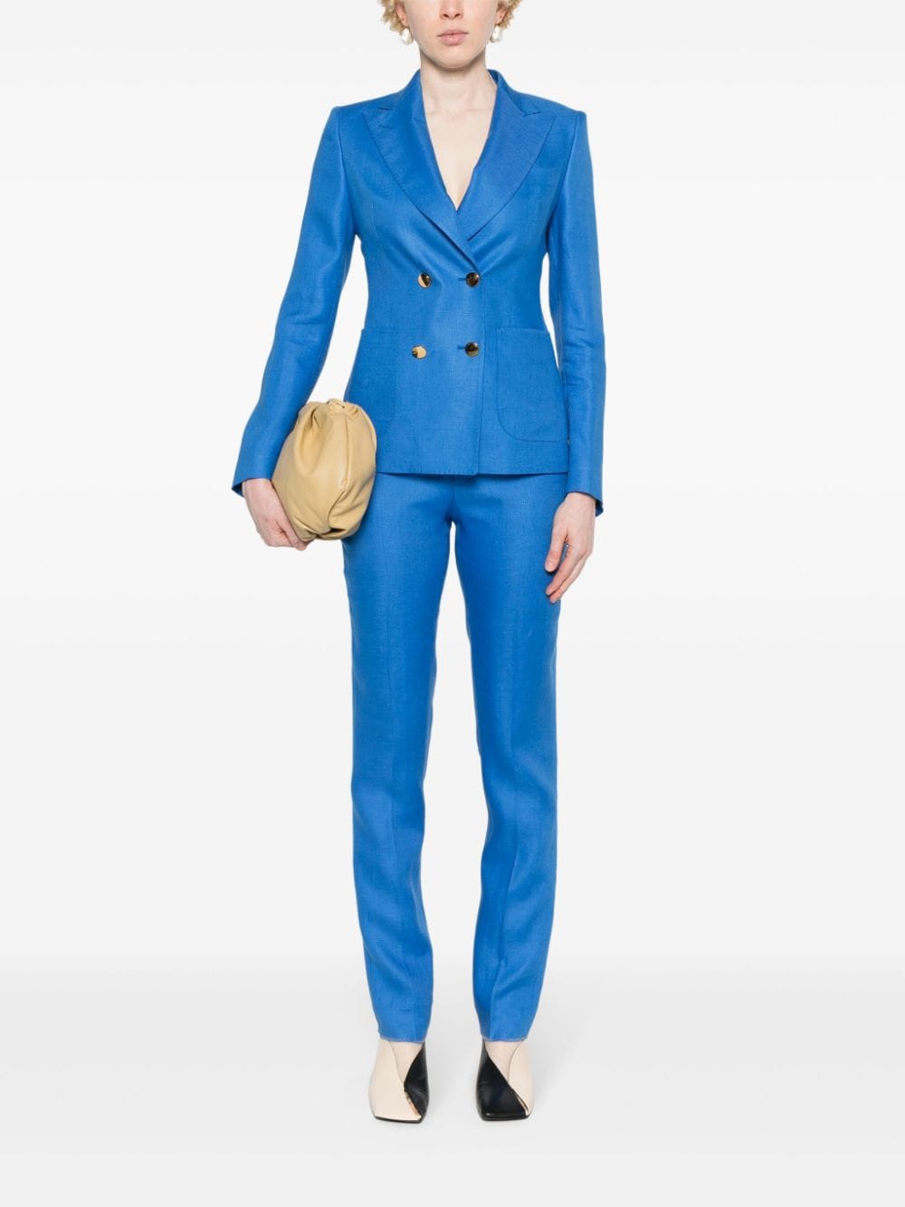 Shop Tagliatore Linen Double-breasted Suit In Blue