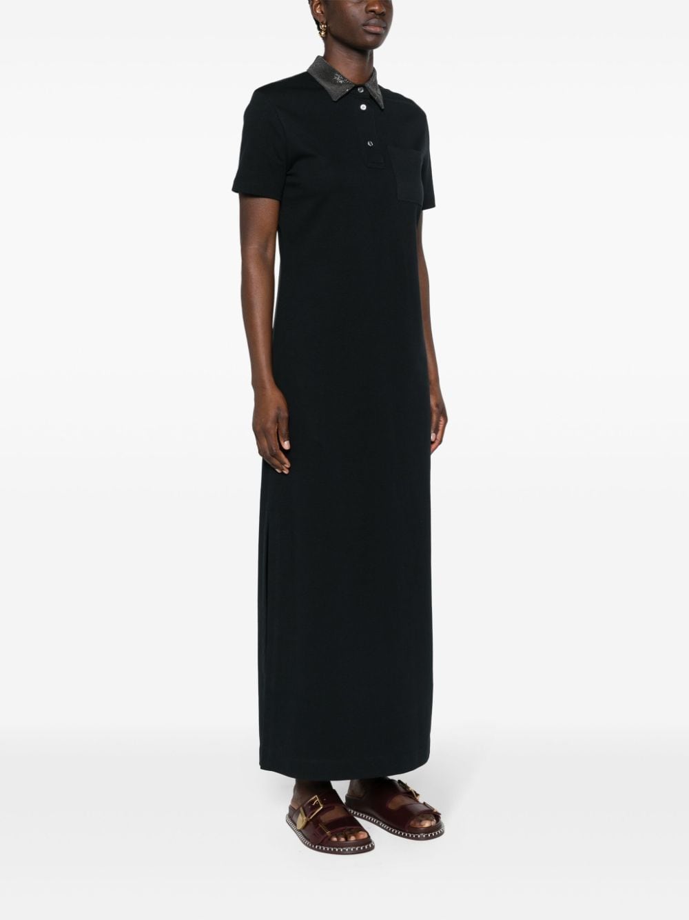 Shop Brunello Cucinelli Monili-chain Short-sleeve Polo Dress In Black