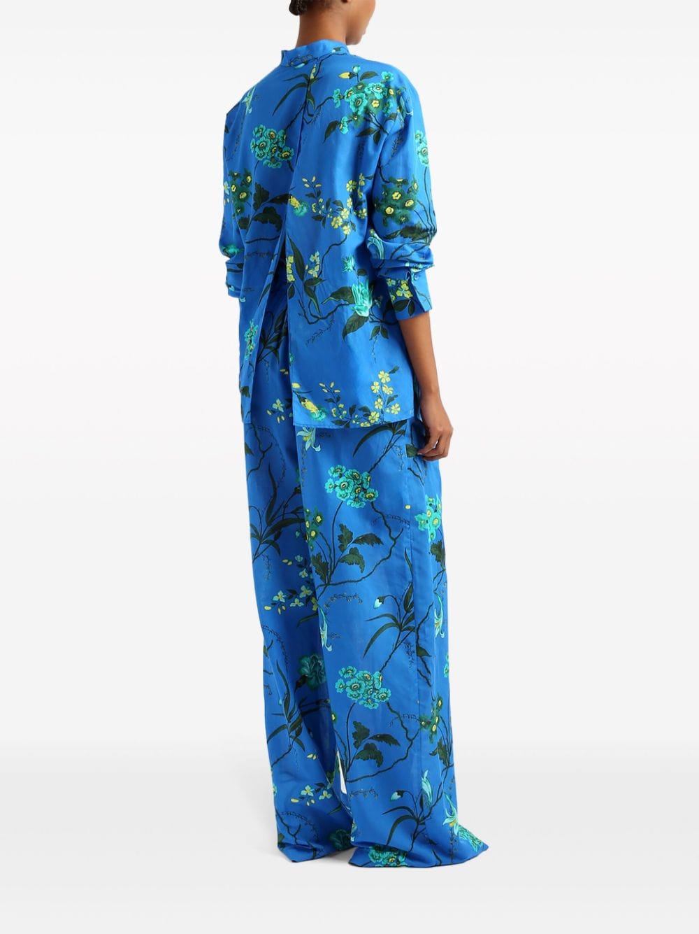 Shop Erdem Floral-print Wide-leg Trousers In Blue