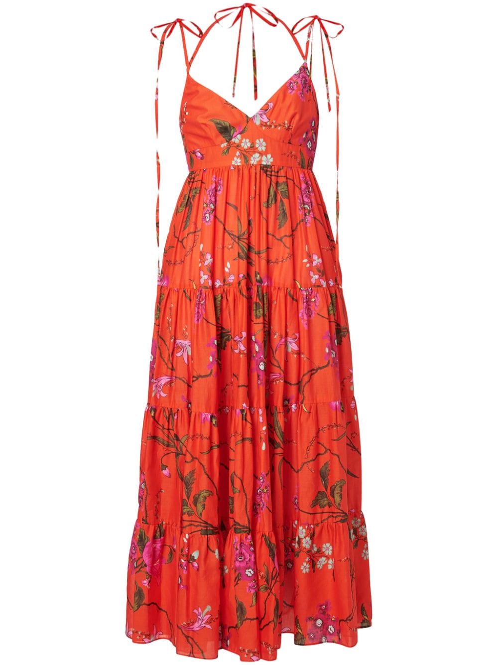 Erdem Floral-print Tiered Dress In Red