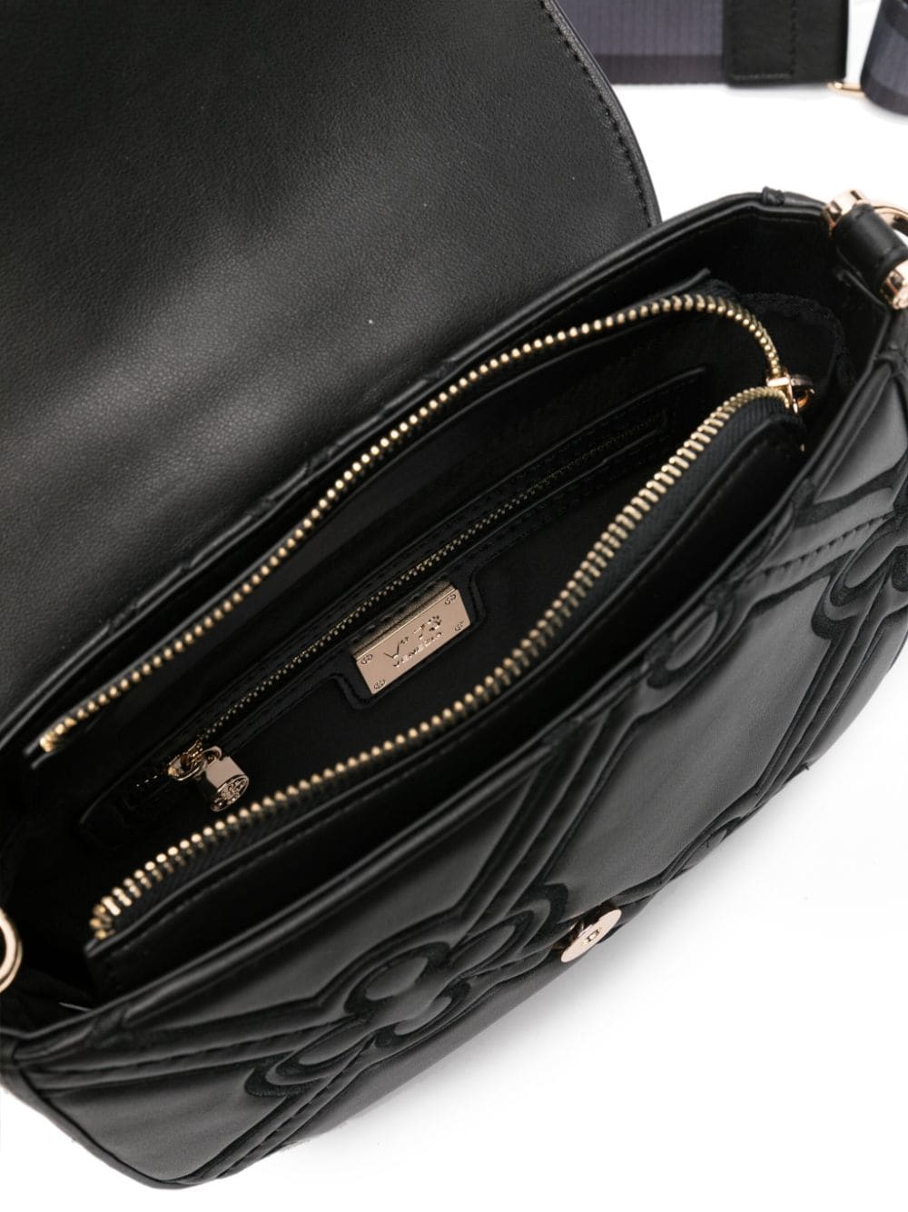 Shop V73 Iris Embroidered-motif Shoulder Bag In Black