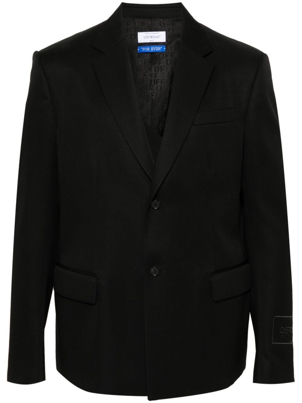 Shop Off-white Logo-embroidered Wool Blazer In 1000 Black No Color