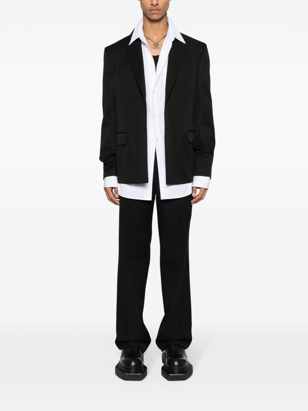 Shop Off-white Logo-embroidered Wool Blazer In 1000 Black No Color