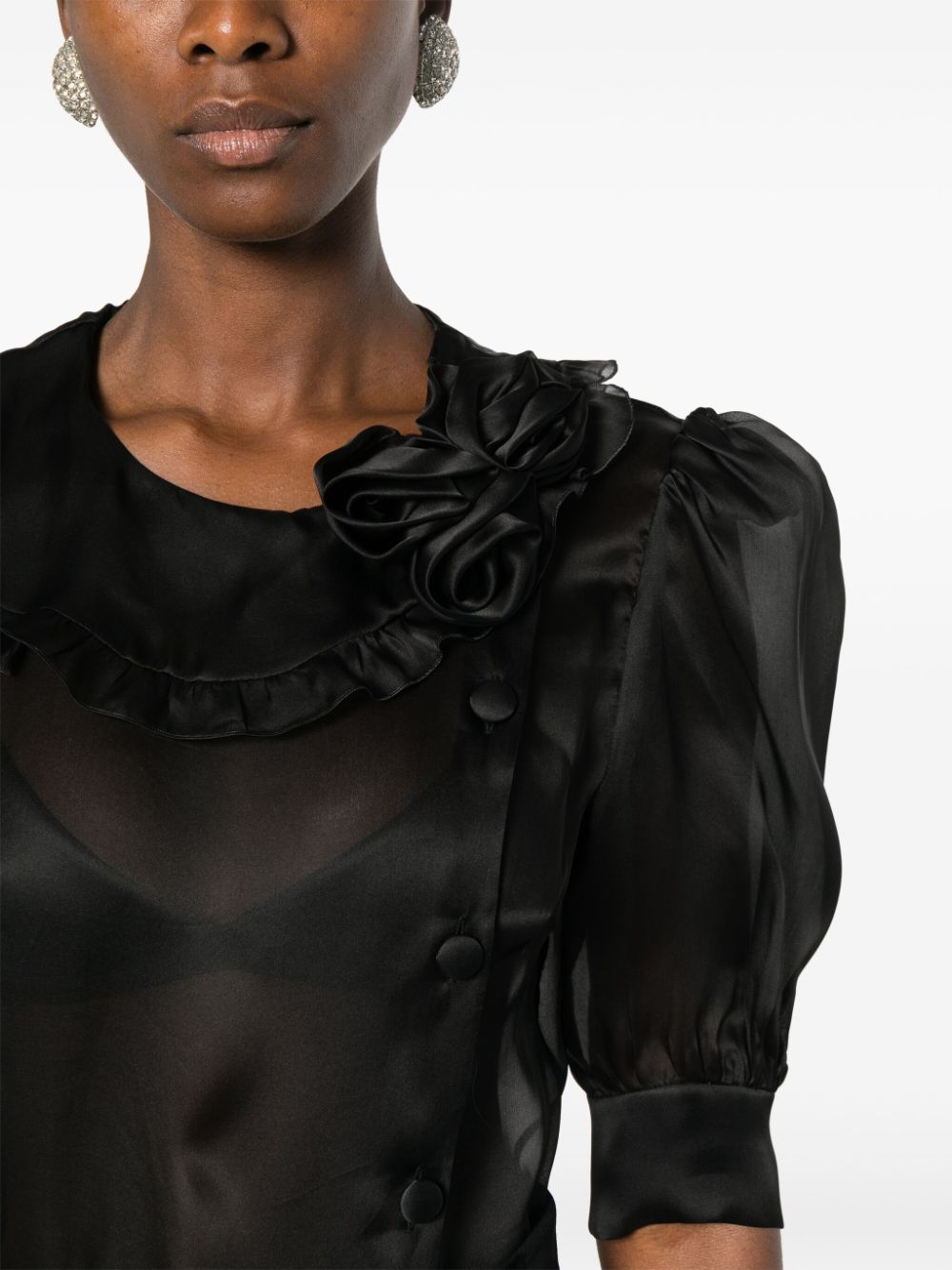 Alessandra Rich Doorzichtige zijden organza blouse Zwart
