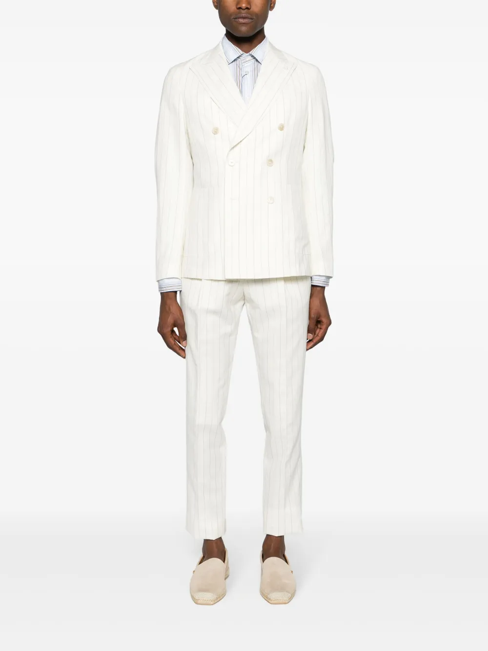 Shop Manuel Ritz Pinstriped Double-breasted Suit In White