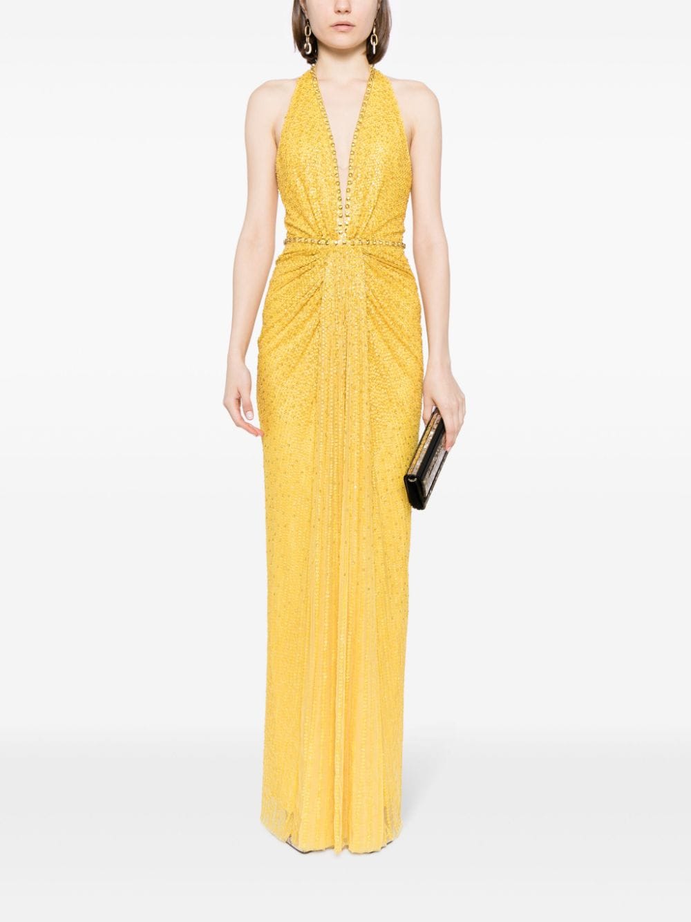 Shop Jenny Packham Petunia Embellished Gown In Yellow