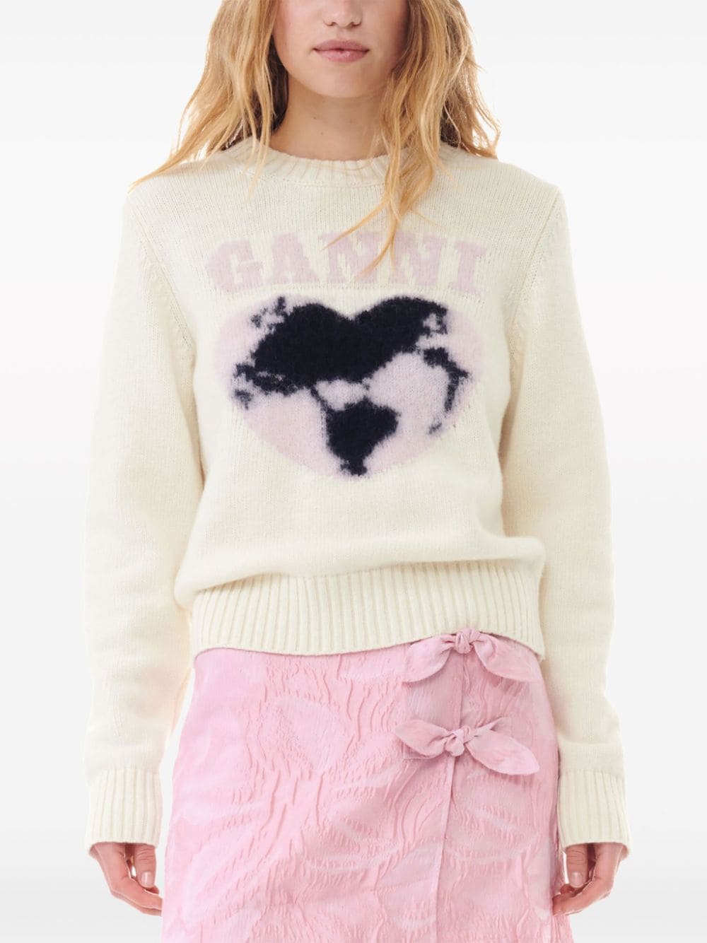 Shop Ganni Heart-intarsia Jumper In Nude