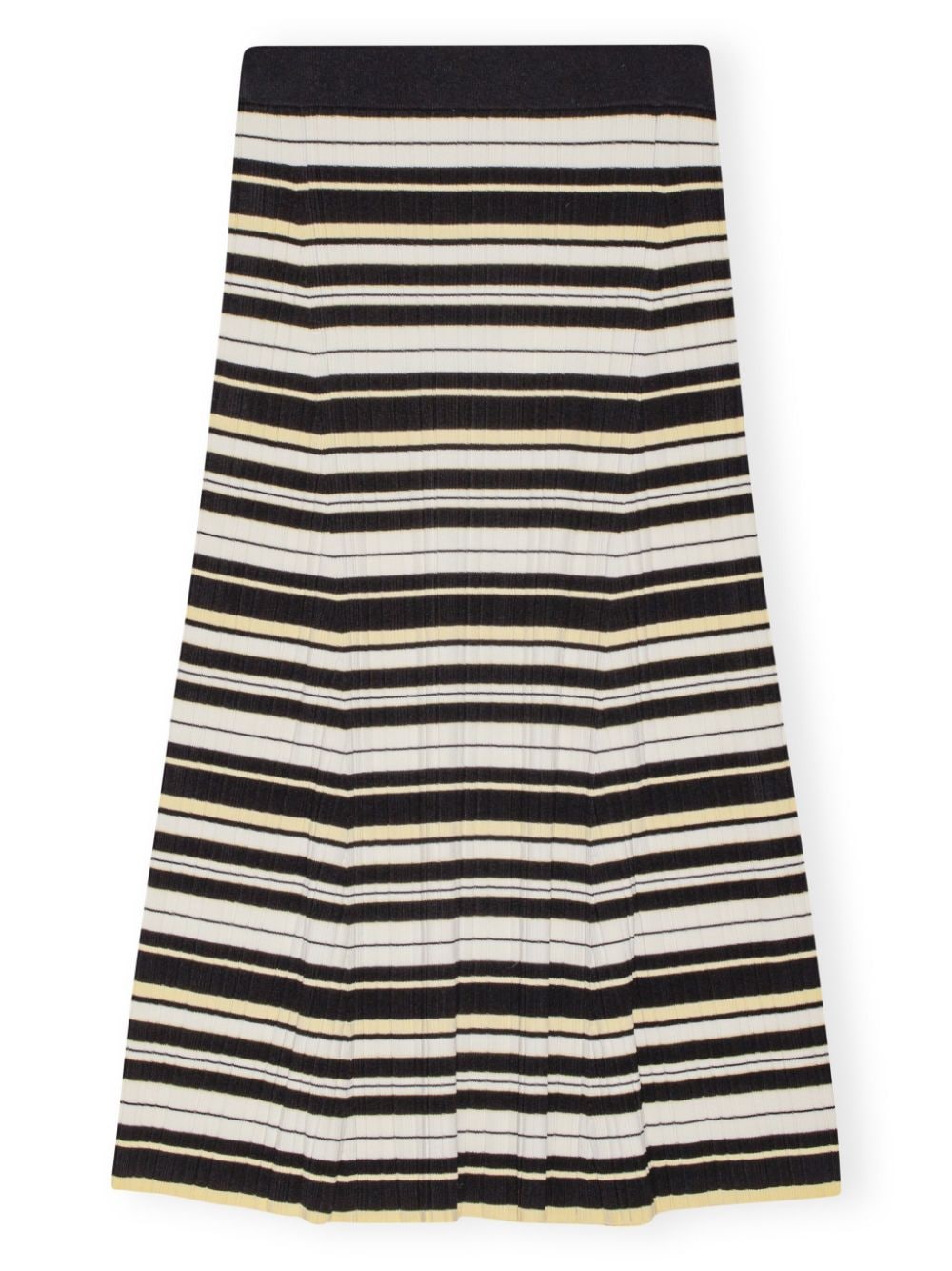 Shop Ganni Striped Ribbed-knit Midi Skirt In Black