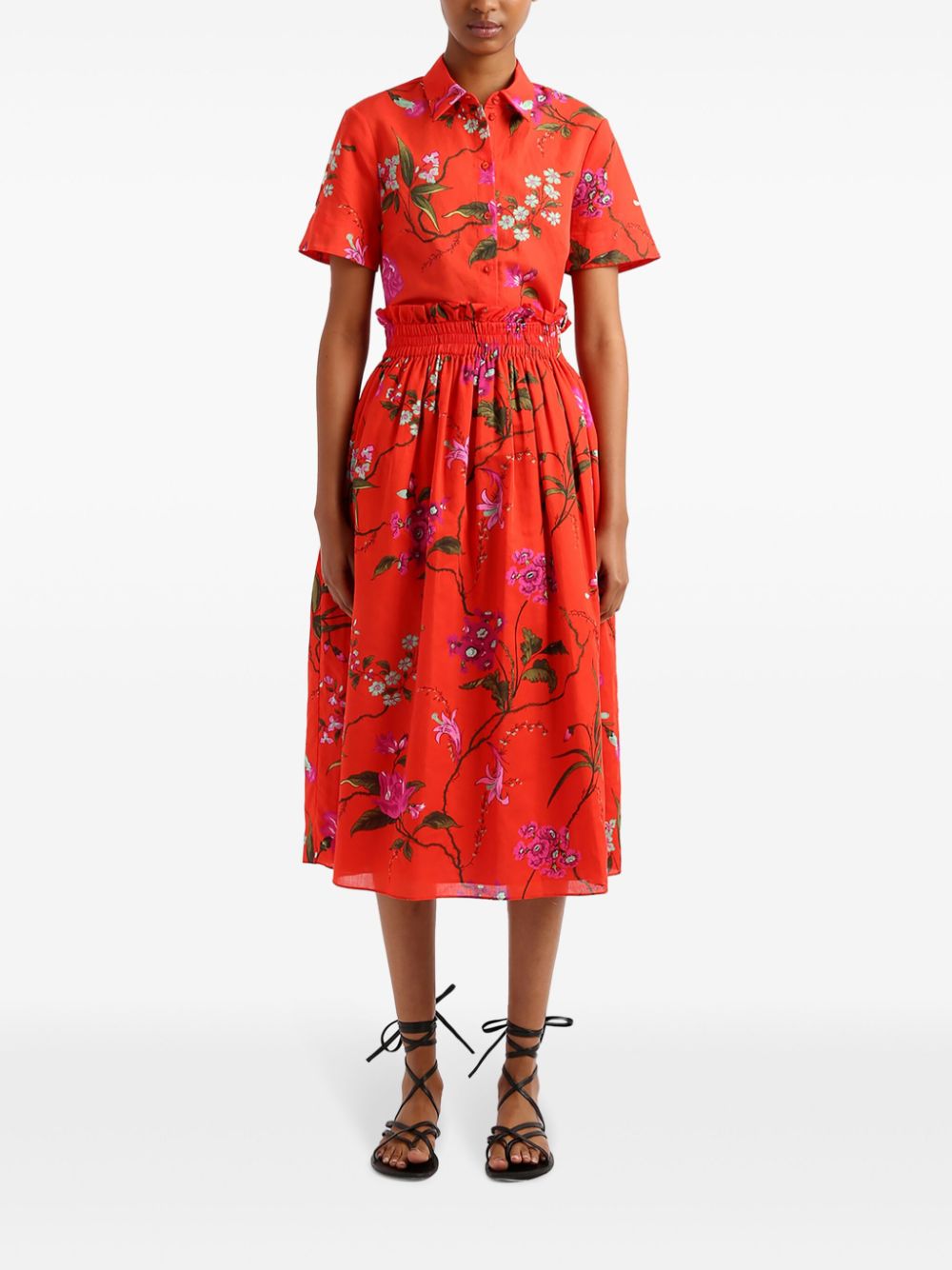 Shop Erdem Floral-print Flared Skirt In Red